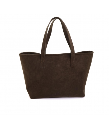 VSI DANA Large dark brown suede vegan shopper bag made in Italy