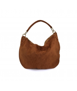 VSI NEMEA Braune vegane Halbmond-Schultertasche in Wildlederoptik, hergestellt in Italien