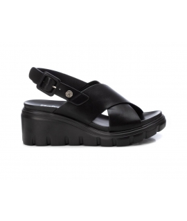 REFRESH Vegane Slingback-Sandalen für Damen, Schwarz, Crossover, Keilabsatz, Plateau
