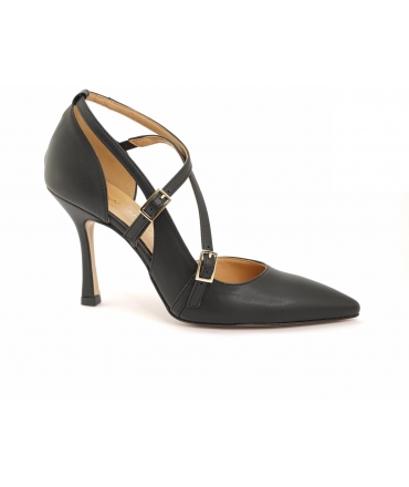 VSI ALEIA Black vegan corn cut out pumps with straps and pointed toe vegan shoes Made in Italy