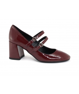 VSI MARY Jane vegan bordeaux verni double bride talon large fabriqu&eacute; en Italie