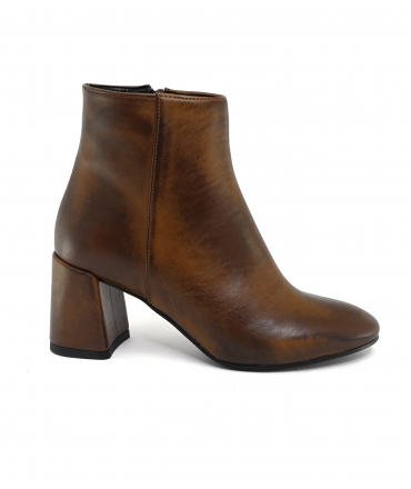 VSI KESSY Brown vegan ankle boots round toe zip wide heel vegan shoes Made in Italy