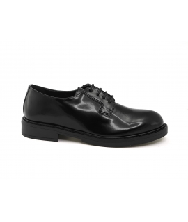 VSI CLASSY Zapato plano de mujer vegano cl&aacute;sico negro brillante con cordones Made in Italy