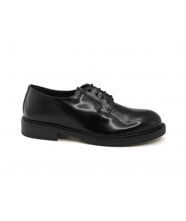 VSI CLASSY Zapato plano de mujer vegano clásico negro brillante con cordones Made in Italy