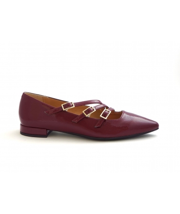VSI ALIBEA red vegan ballet flats with naplak patent leather straps and toe cap, low-heeled shoes, Made in Italy