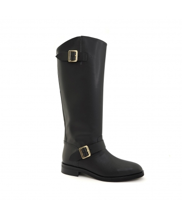 Bota vegana VSI OLIVER, color negro, con punta redonda, tubular y hebillas. Fabricada en Italia.