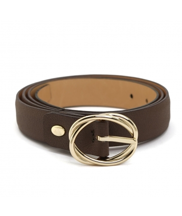 Ceinture végane VSI COCO marron foncé, boucle ronde tressée couleur or pomme, fabriquée à la main en Italie