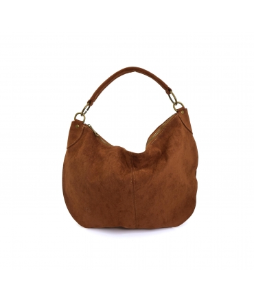 VSI NEMEA Braune vegane Halbmond-Schultertasche in Wildlederoptik, hergestellt in Italien