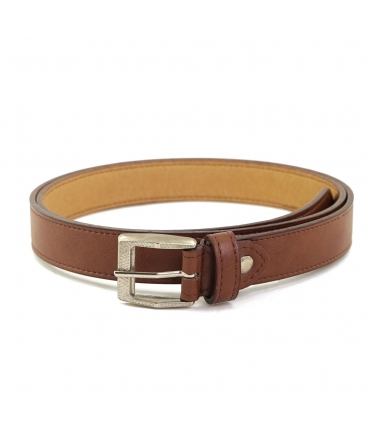 VSI RODRI Slim vegan belt in brown leather with silver-tone square buckle