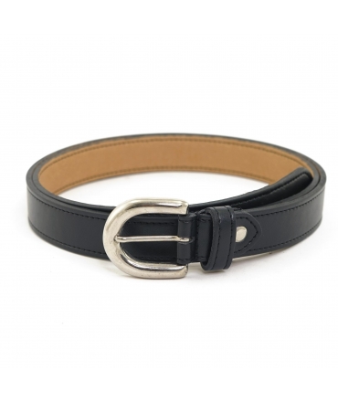 VSI ARIEL Black vegan belt with silver half-moon domed buckle Made in Italy