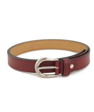 VSI ELVIA Red vegan belt with elongated silver buckle, handmade in Italy