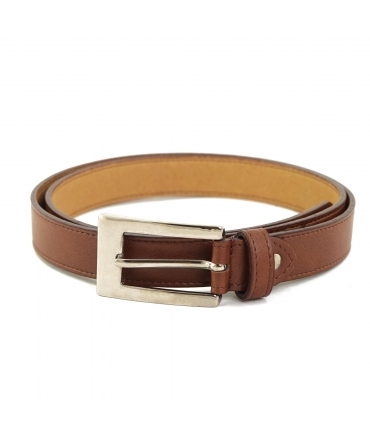 VSI MIREA vegan brown belt with rectangular silver buckle, handmade in Italy