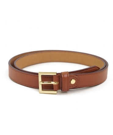 VSI MIVA Thin Vegan Belt Brown Apple with Gold Square Buckle