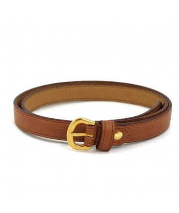 VSI NYRA Eco-friendly thin vegan belt, brown apple, gold round buckle, Made in Italy