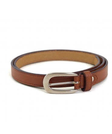 VSI SIL Vegan belt in brown with thin apple shape and silver satin buckle, Made in Italy