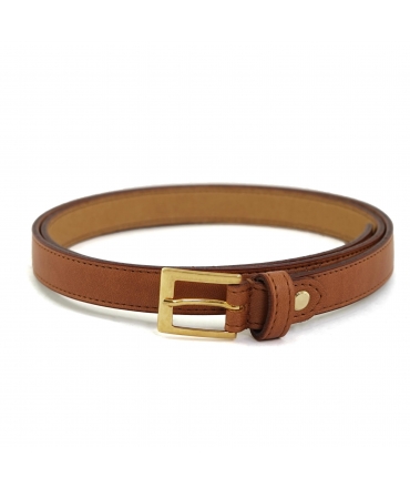 Ceinture vegan VSI DRINA marron en forme de pomme fine et boucle carrée dorée Fabriquée en Italie
