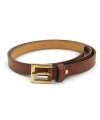 Ceinture fine vegan marron avec boucle carrée dorée VSI OLI Fabriquée en Italie
