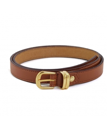 VSI EYLA Vegan Apple Belt Brown Gold Buckle Double Loop Gold Made in Italy