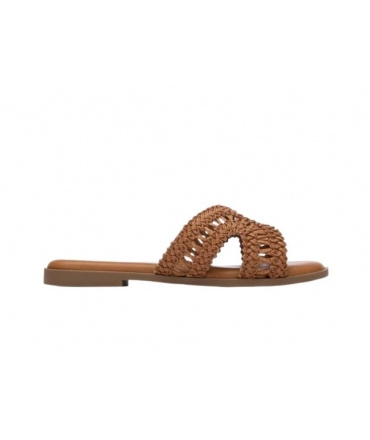 XTI Brown Vegan Square Toe Weave Eco Slippers