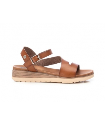 XTI Damen-Vegan-Sandalen, braune Sommer-Vegan-Schuhe mit Keilriemen