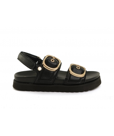 XTI Vegan Sandals Black Summer Platform Straps Buckles