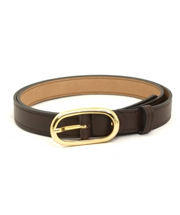 VSI TRINITY Dark Brown Vegan Belt Apple Elongated Oval Gold Buckle Handmade Made in Italy