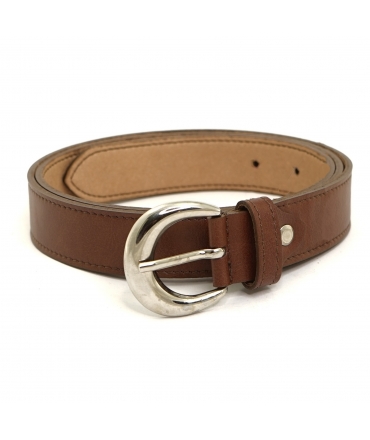 VSI VIV Ceinture végétalienne marron maïs avec boucle ronde en argent, fabriquée à la main Made in Italy