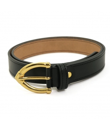 Ceinture végétalienne noire VSI ARLA Apple avec boucle pointue en or fabriquée à la main Fabriqué en Italie