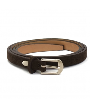 VSI TIRY Cintura vegan fina marrone scuro effetto scamosciato fibbia quadrata argento