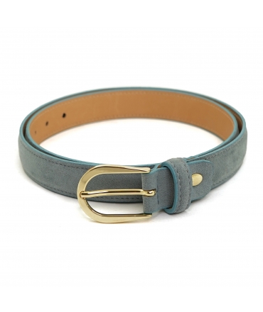 VSI SEFI Light blue vegan belt, sugar paper alcantara, handcrafted gold buckle, Made in Italy