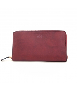 Cartera vegana VSI LANDI burdeos con tarjetero en acordeón y cierre de cremallera, fabricada en Italia.