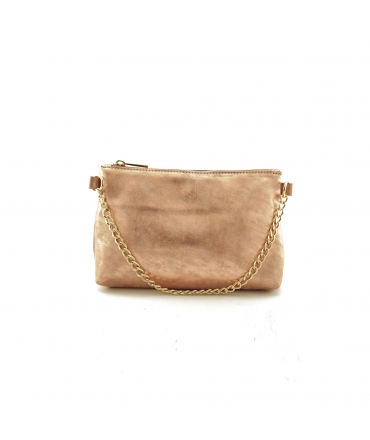 Pochette vegan VSI ENVIE pour femme, laminée or rose, bandoulière réglable, fermeture éclair et chaîne