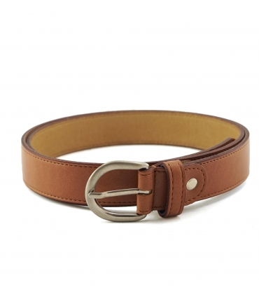 Ceinture fine vegan VSI DAXA marron pomme avec boucle ronde, fabriquée en Italie