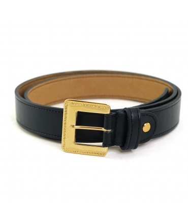 VSI LIRA Vegan Belt Black Apple Square Gold Buckle Handcrafted Made in Italy