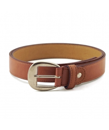 VSI LUMI Apple brown vegan belt with rounded silver buckle