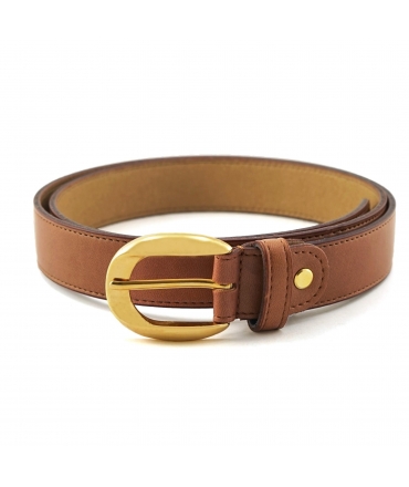 Ceinture vegan marron pomme VSI ROFI avec boucle dorée arrondie Fabriquée en Italie