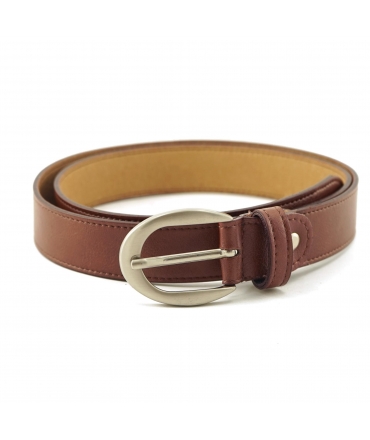 VSI UMA Vegan Brown Belt with Elongated Silver Buckle, Handmade in Italy