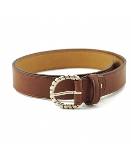 Ceinture végétalienne VSI ZOLM en cuir teinté marron avec boucle ronde argentée