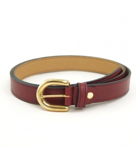 Ceinture vegan rouge VSI ARIEL avec boucle bombée demi-lune dorée, fabriquée à la main en Italie