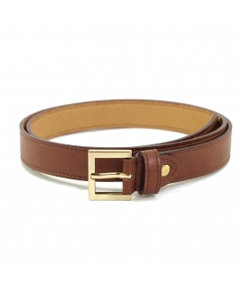 Cinturón vegano fino VSI MIVA de piel marrón con hebilla cuadrada dorada