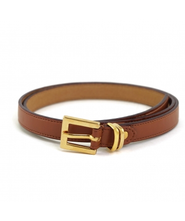 Ceinture végétalienne VSI CAL marron fine pomme boucle carrée dorée fabriquée en Italie