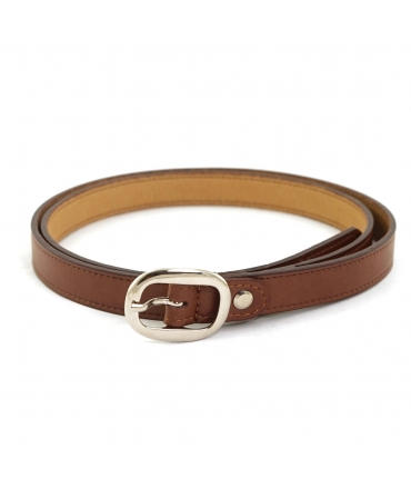 VSI RINDA Thin vegan belt in brown leather with silver round buckle