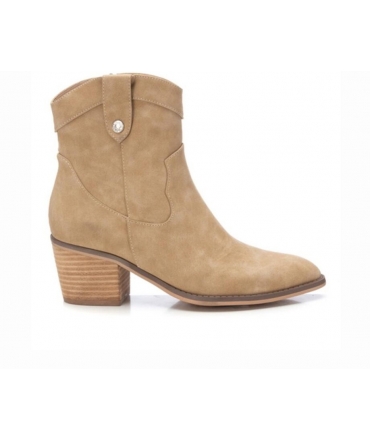 REFRESH texanische beige vegane Campero-Stiefeletten mit Reissverschluss an der Spitze