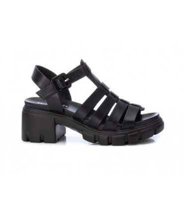 REFRESH Sandalias veganas negras con tiras cruzadas, tacón plataforma, tira