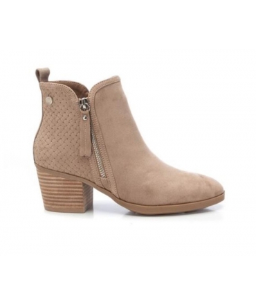 REFRESH Bottines beige effet suède vegan à talon bas et zip