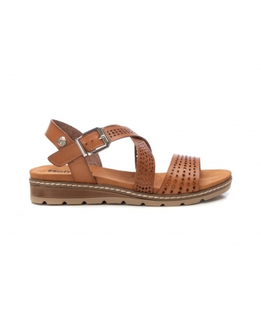 REFRESH Damen Sommer vegane Sandalen braun Keilabsatz perforierte Bänder