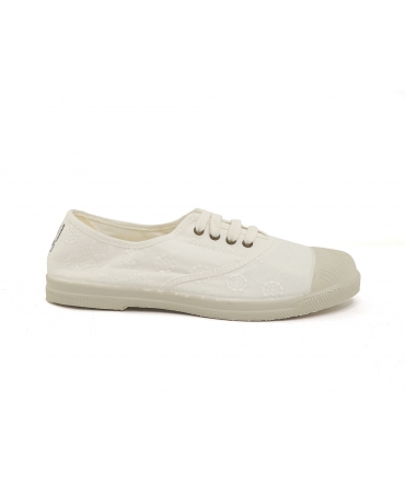 NATURAL WORLD vegan shoes Woman broderie anglaise laces elastic slip on Bio Cotton removable footbed