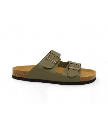 NATURAL WORLD vegan slippers double band Unisex khaki eco
