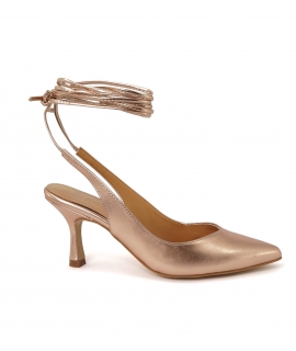 VSI DIVA Decollet&egrave; rosegold vegan laminate punta intreccio lacci tacco rocchetto Made in Italy