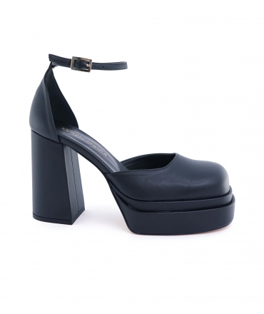 VSI MEGAN Sandalias de plataforma veganas negras con tacón ancho Made in Italy